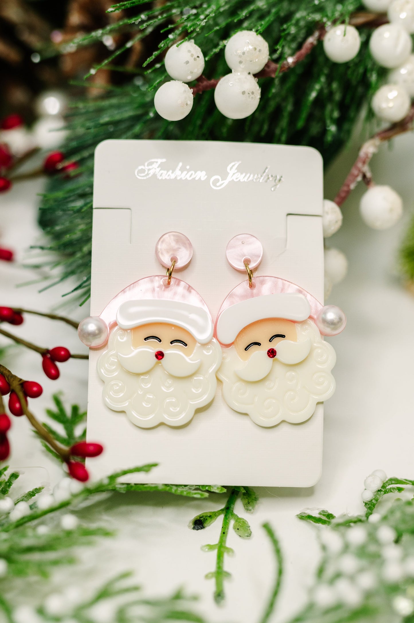 Merry in Pink Santa Dangle Earrings
