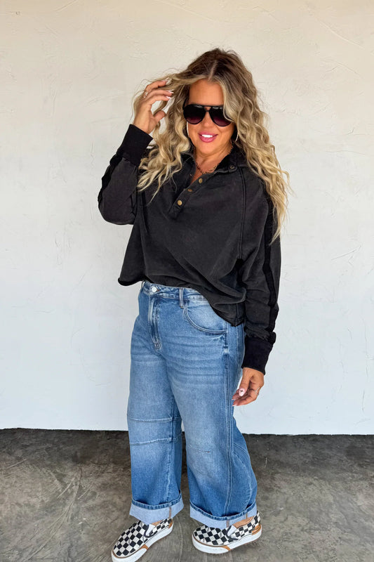 PREORDER: Longer Length Marley Snap Button Sweatshirt