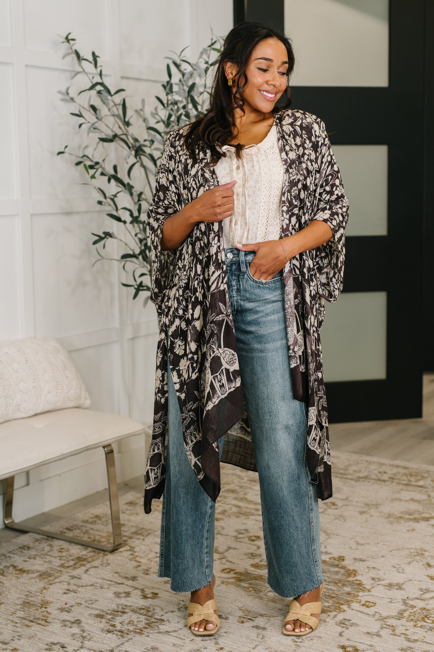 Bella Vida Open Front Floral Print Kimono