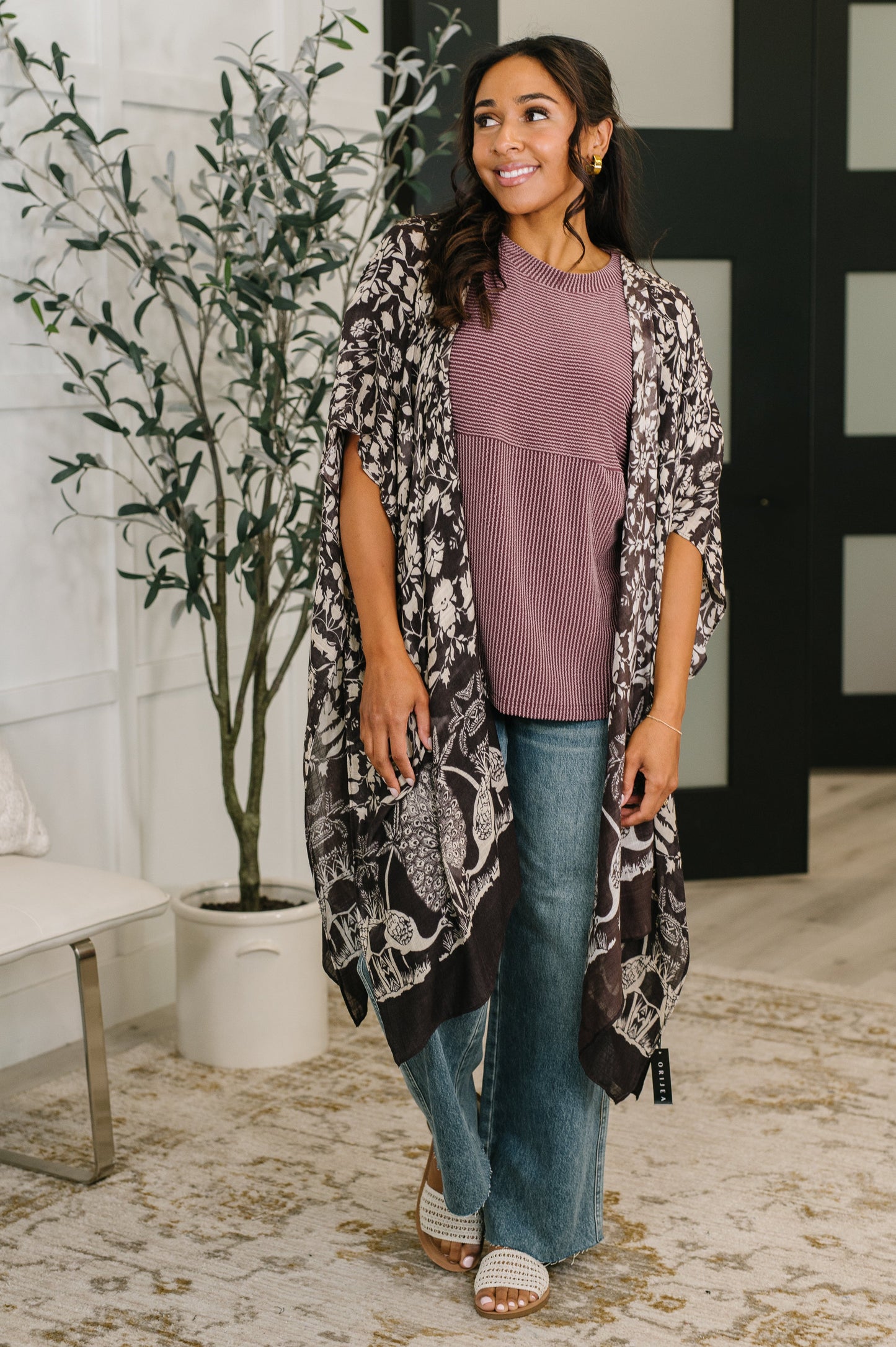 Bella Vida Open Front Floral Print Kimono