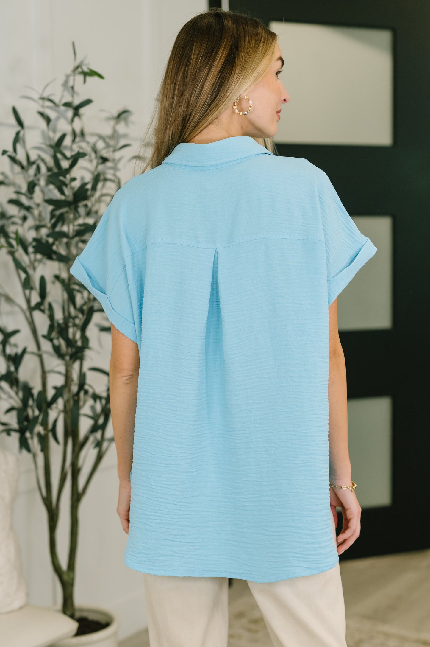 Keep Up Collared Button Down in Sky Blue