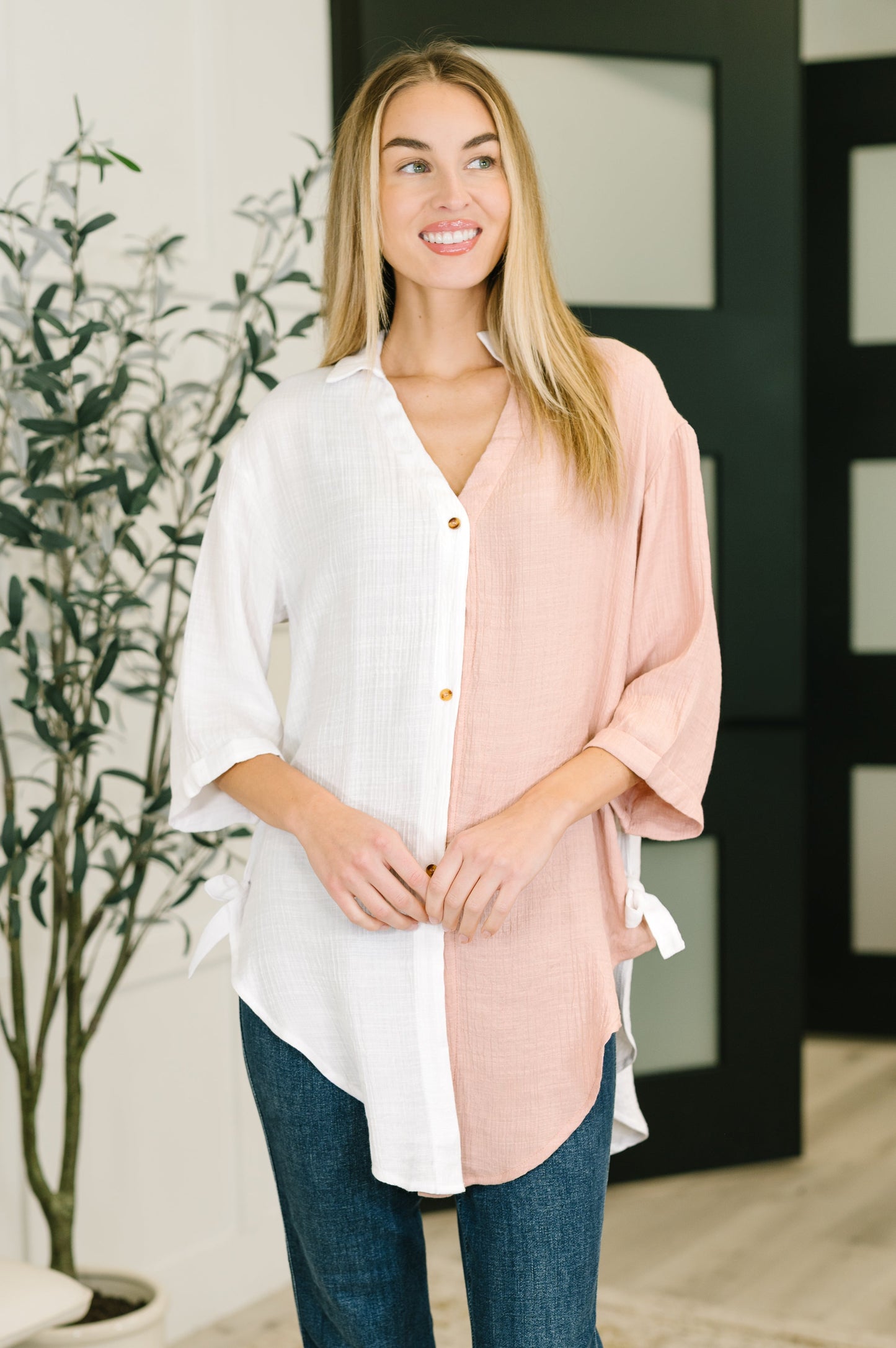 Like You Do Dual Toned Button Down