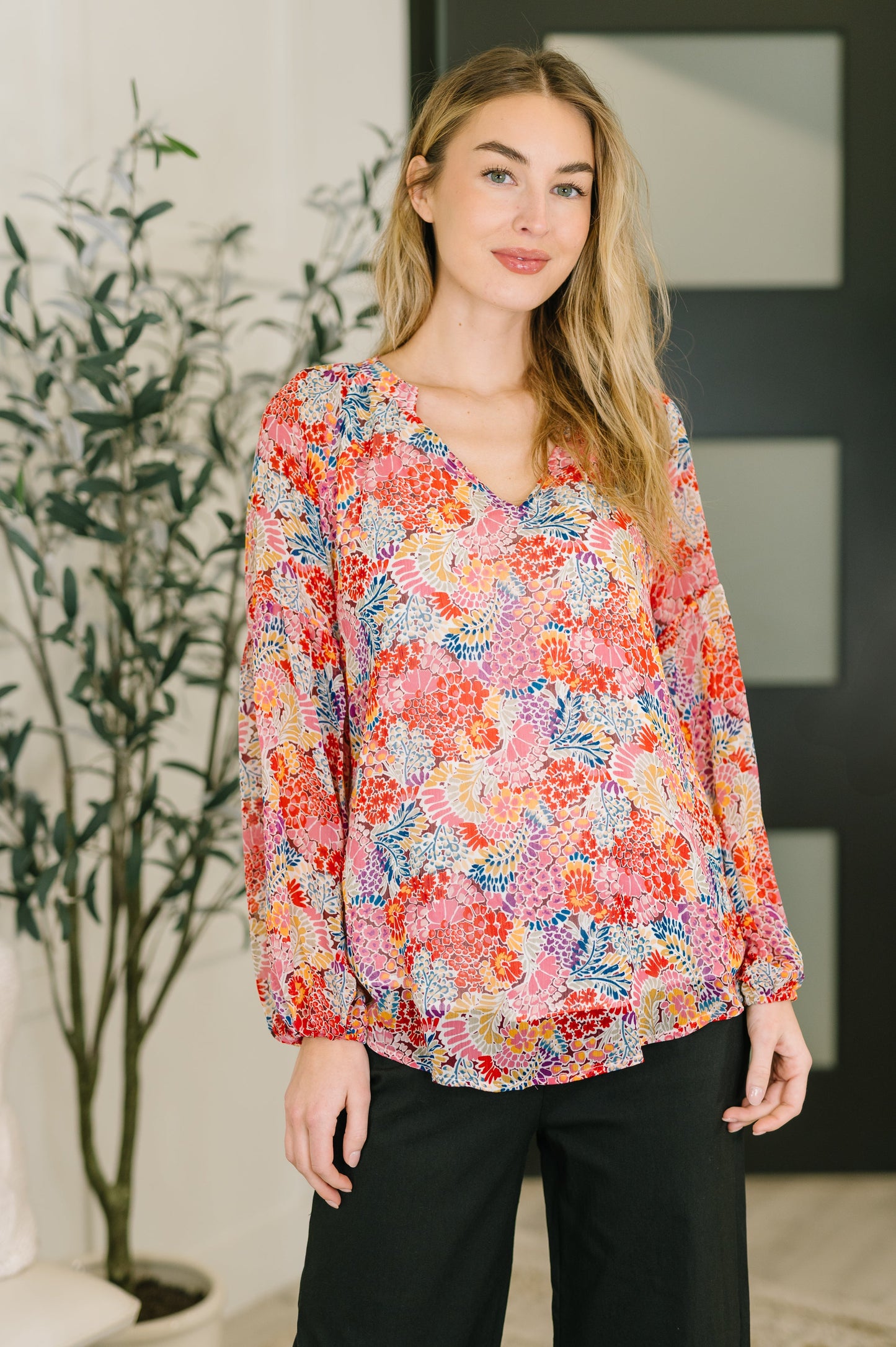 Modern Meadow V-Neck Puff Sleeve Blouse
