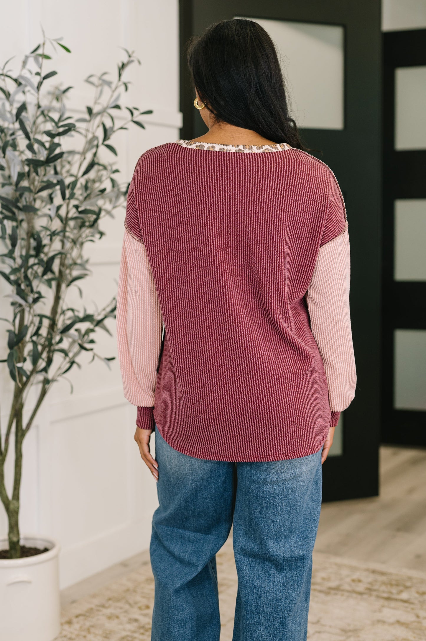 Spotted & Blocked Color Block Henley Top
