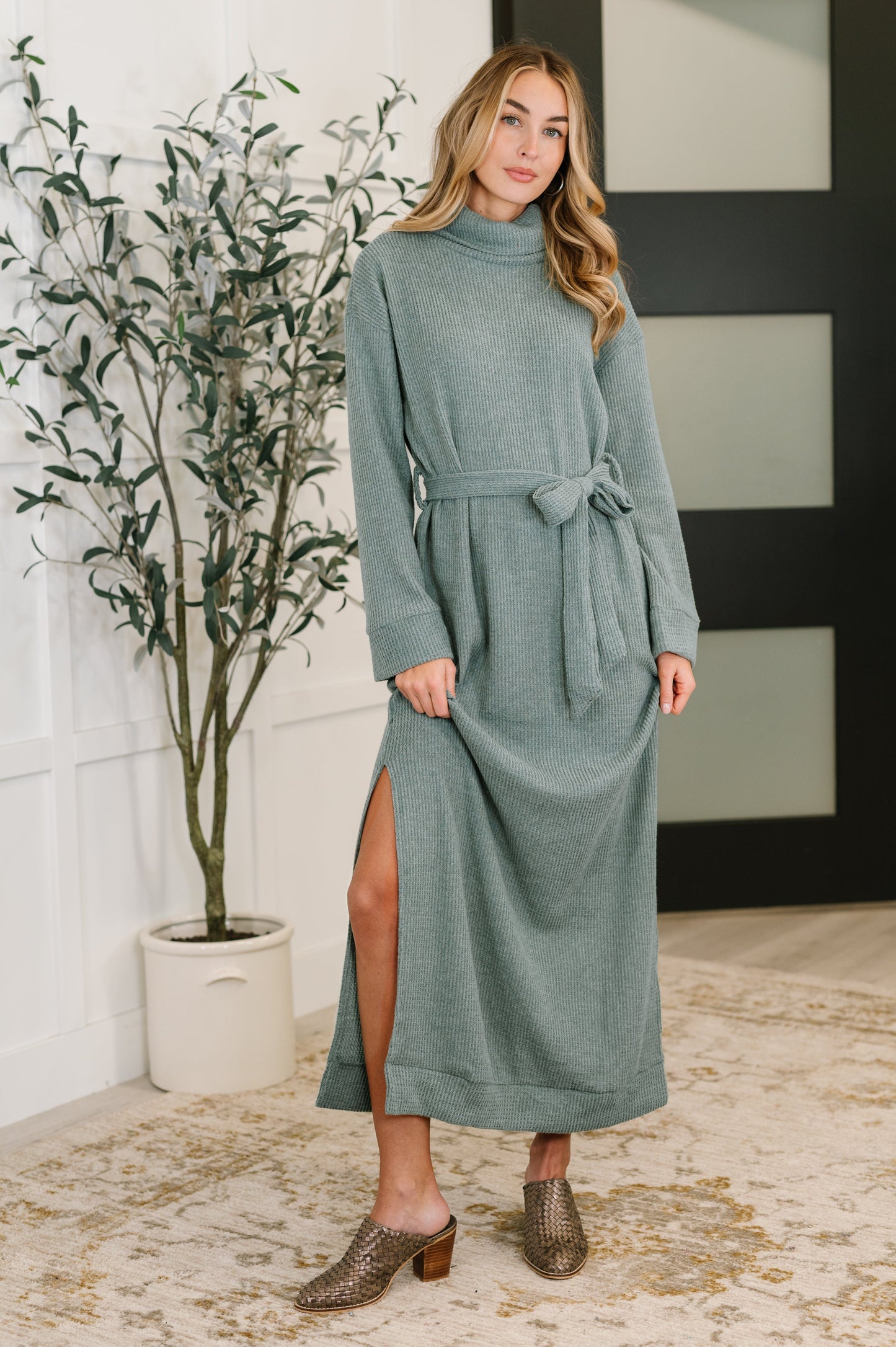 Travel Plush Knit Dress in Soft Teal
