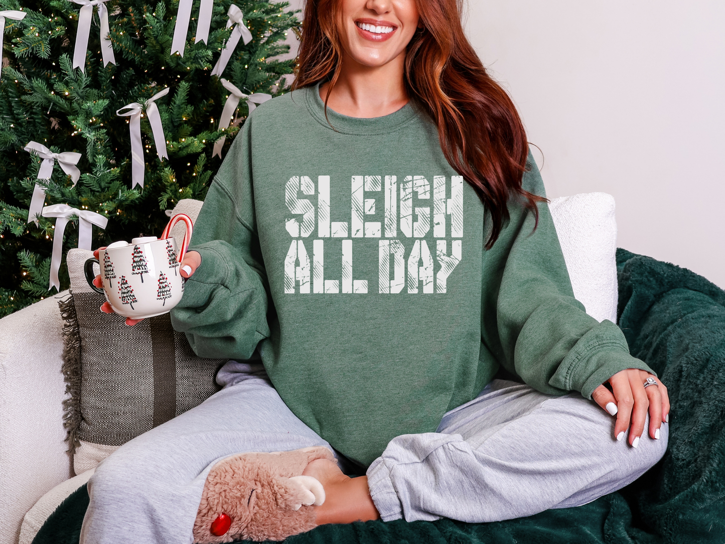 Sleigh All Day Evergreen Graphic Tee and Sweatshirt